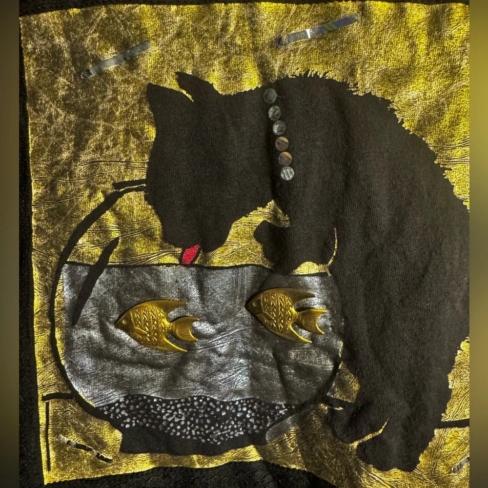 Scribbles Fantastic vintage 80's appliqué 3D oversized cat shirt! Size Large